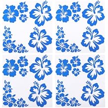 GORGECRAFT 4 Sheets Hibiscus Flower Car Sticker Hawaiian Stickers and Decals Blue Reflective Stickers Waterproof Vinyl Automotive Exterior Decor for SUV Truck Motorcycle Doors Walls Laptop