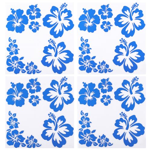 Image of GORGECRAFT 4 Sheets Hibiscus Flower Car Sticker Hawaiian Stickers and Decals Blue Reflective Stickers Waterproof Vinyl Automotive Exterior Decor for SUV Truck Motorcycle Doors Walls Laptop