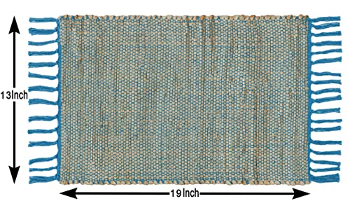 Image of The Home Talk Hand-Made Tablemat - Vintage Mats for Parties, Dining Table, Coasters - Decorative Placemats - 100% Jute Natural Fibers - Pack of 4 (13 x 19 Inches - Turquoise)