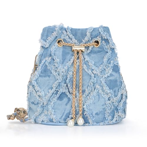 Image of GOKTOW Small Denim Bucket Bag for Women, Jean Purse Crossbody Bags Denim Tote Handbag