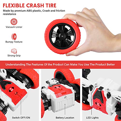 Remote Control Car, Double Sided Rc Car, 4Wd Off-Road Stunt Car With 360° Flips, 2.4Ghz Indoor/Outdoor All Terrain Rechargeable Electric Toy Cars Gifts For Boys Kids 3 + Year Old (Red) #TOP1