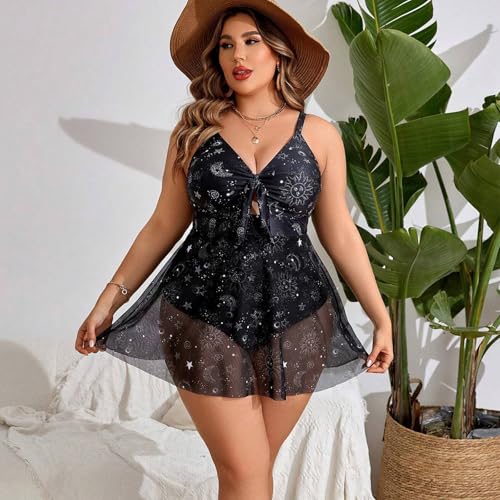 Plus Size Swimsuits for Women 2025 One Piece Swim Dress Front Tummy Control Sheer Mesh Skirt Bathing Suit2