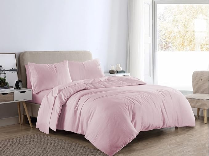Bella Nights Flannelette Duvet Cover Set โ 100% Brushed Cotton Bedding with Matching Pillowcases Soft & Warm Thermal Bed Linen for All Seasons โ Cozy Flannel Quilt Cover Set (Pink, Super King)