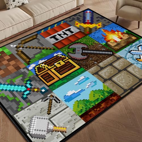 Isyorefam Cool Game Rug for Boys Room 2x3 Funny Gamer Rug for Bedroom Gaming Carpet Pixel Block Gaming Mat for Living Room Playroom Game Decoration Floor Rugs