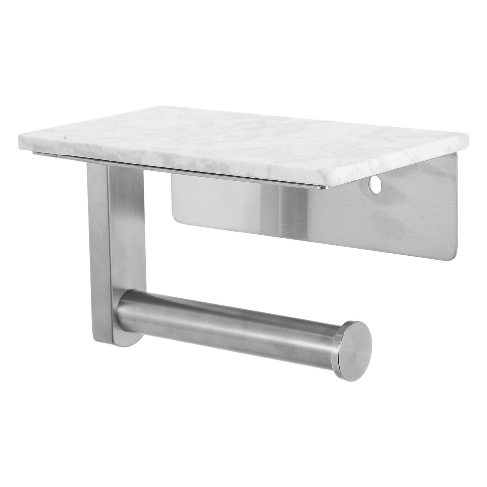 Portarrollos de Papel Higiénico Decorativo con Estante de Mármol | Montaje en Pared con Tornillos, Acero Inoxidable, Acabado Moderno Elegante para Baño y Cocina