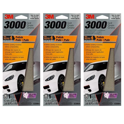 3M Trizact Performance 3000 Grit Sandpaper 3 2/3 in x 9 in Polish Clear Coat and Paint Restore Shine Ideal for Detailed Finishing Very Fine Grade Abrasive (03064) Pack of 3