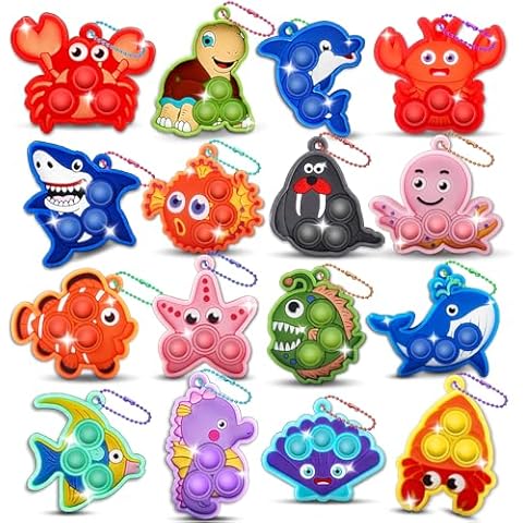 Party Favors for Kids 16PCS Sea Animal Mini Pop Keychain Under The Sea Party Favors Goodie Bag Stuffers Carnival Birthday Gifts Classroom Small Prizes for Kids Cover