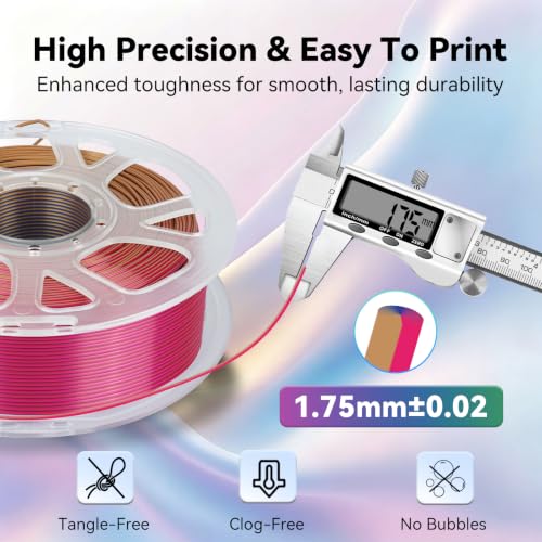 Image of Kingroon PLA 3D Printer Filament, Triple Color Silk PLA Filament, Dimensional Accuracy + /- 0.03 mm, 1 kg Spool(2.2lbs), 1.75 mm, Red Gold Blue