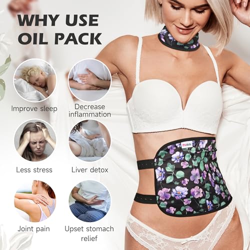 Image of 2 Pack Castor Oil Pack Wrap, Organic Cotton for Liver Detox, Reusable Compress Highly Absorbent Anti Oil Leak, Multiflora Rose (Oil Not Included)