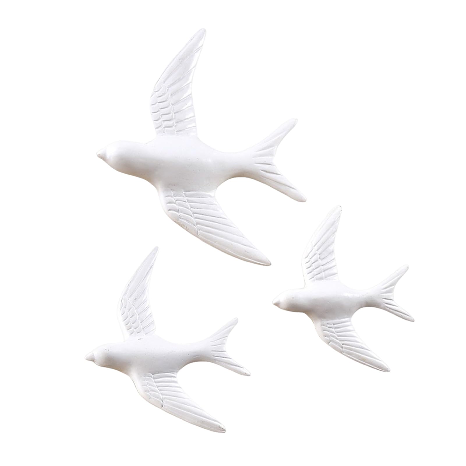 Elnwnnkc Bird Wall Decor Set White Resin 3 Piece Flying Bird Art for Living Room Entryway, Raised Wing Accent for Indoor Decor