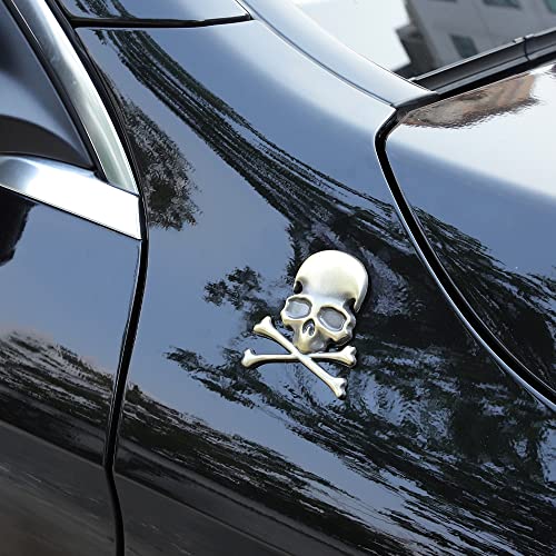 Image of 3D Skeleton Skull Emblem Car Side Rear Front Hood Trunk Door Fender Bumper Tail Box Car Motorcycle Personality Decoration Metal Badge Decal Sticker (1 PCS, Brozen) CR-Sk