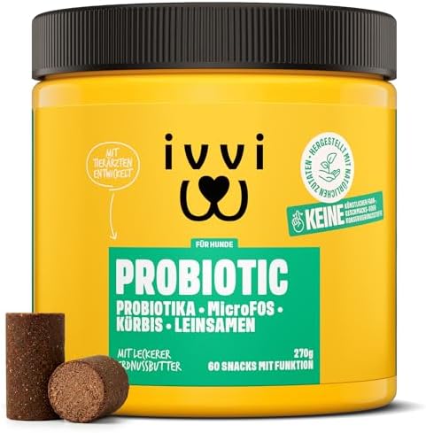 ivvi PROBIOTIC Hunde Probiotika als Leckerli - Hund Darmflora aufbauen, verbesserte Verdauung & Immunsystem - 60 leckere Snacks (270g) mit Erdnussbutter