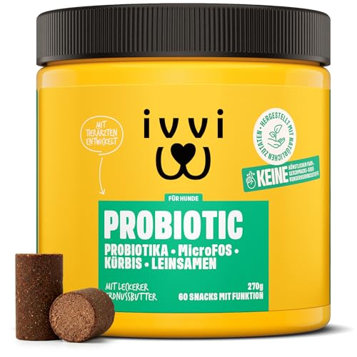 ivvi PROBIOTIC Hunde Probiotika als Leckerli - Hund Darmflora aufbauen, verbesserte Verdauung & Immunsystem - 60 leckere Snacks (270g) mit Erdnussbutter