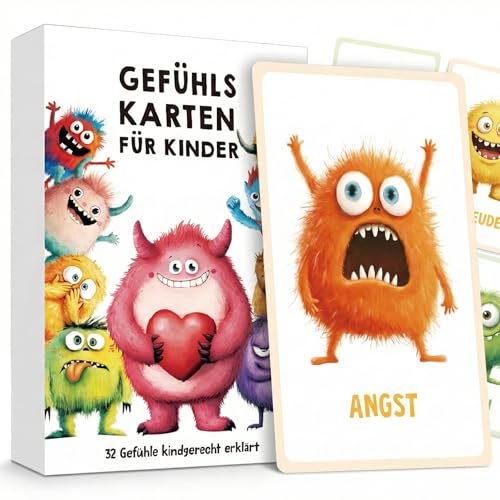 Gefühlskarten für Kinder 32 Emotionskarten mit Gefühlsmonstern Lernkarten zum Gefühle erkennen & benennen unterstützt Selbstregulation und Empathie für Kindergarten & Grundschule ab 3 Jahren