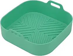 Forma de Silicone para Air Fryer Quadrada 20cm Antiaderente Reutilizável com Alça Cesto para AirFryer Fritadeira Elétrica Ideal Batata Frita Carnes Fritar Sem Óleo (VERDE)