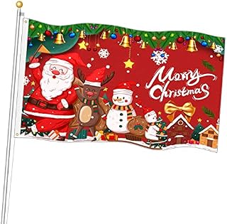 Christmas Flag Banner, 6Ft x 3Ft Xmas Garden Yard Decor Flag with Eyelets, Merry Christmas Festival Flags for Indoor and Outdoor Houses Decorated (Red)