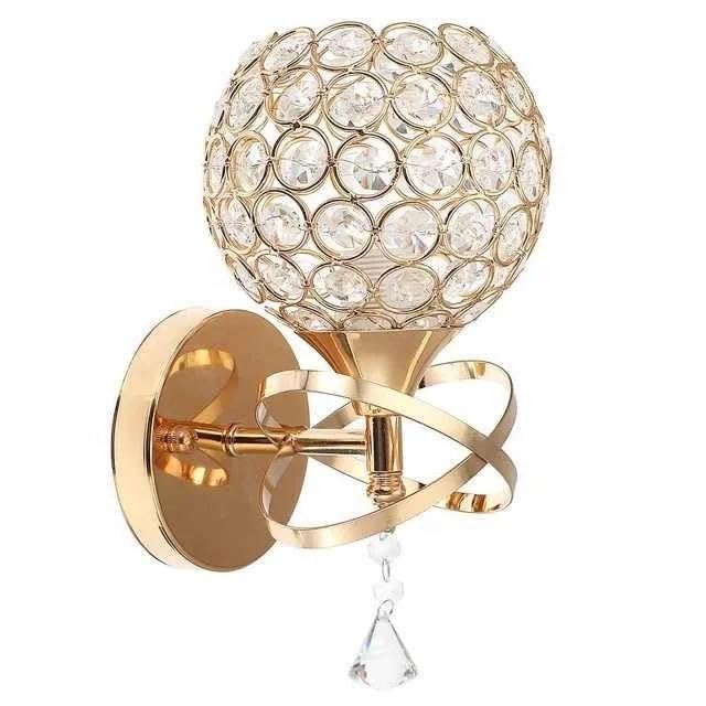 Image of blissbells Luxury Crystal Ball Wall Light with Golden Metal Frame | Modern Decorative Wall Lamp for Living Room, Bedroom, Hall & Staircase | Warm White Ambient Lighting