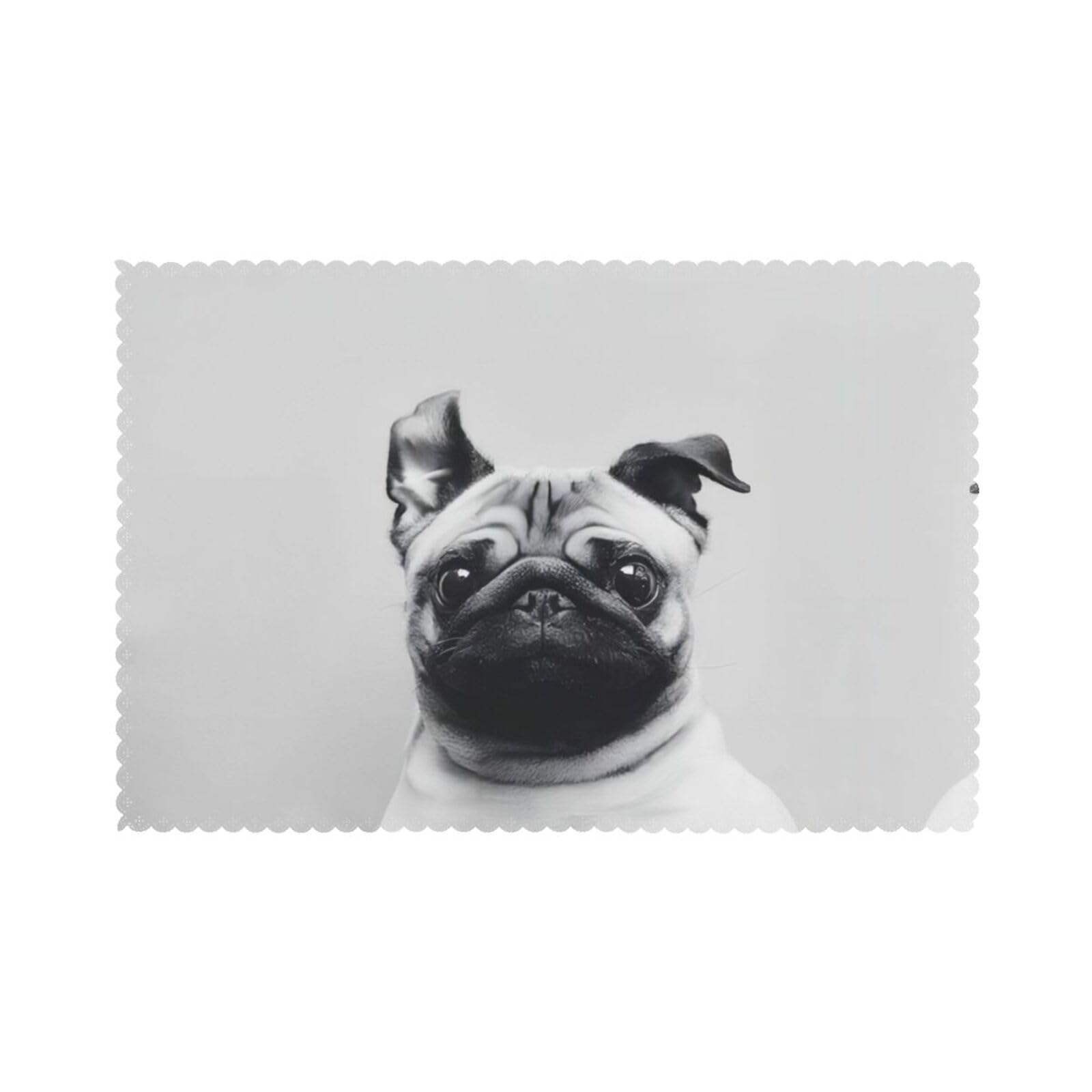 WHJSSF Pug Prints Placemats Set of 6 12x18in - Durable Table Layers with Heat-Resistant & Wrinkle-Free Polyester