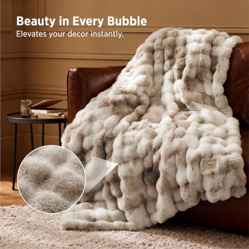 Image of Bedsure Fluffy Bubble Faux Fur Twin Blanket, 60 inchx80 inch, Tie-dye Taupe