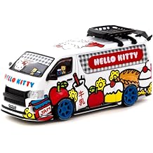 Tarmac Works 164 scale compatible with Toyota Hiace Widebody hello Kitty Capsule With Hello Kitty Oil Can in White