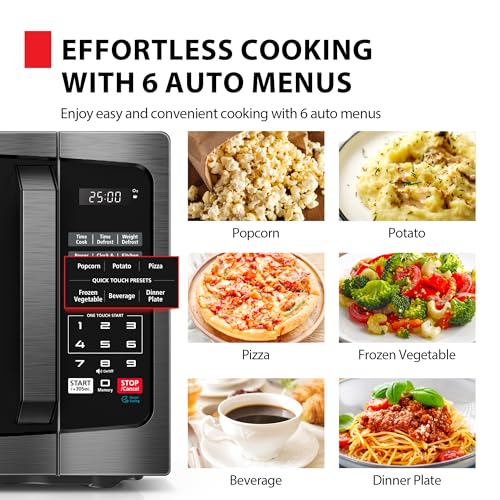 TOSHIBA ML-EM09PA(BS) Small Microwave Oven with 6 Auto Menus, Mute Function & Child Lock, LED Lighting, Perfect for Apartment, 0.9 Cu Ft, 10.6 Inch Removable Turntable, 900W, Black Stainless Steel