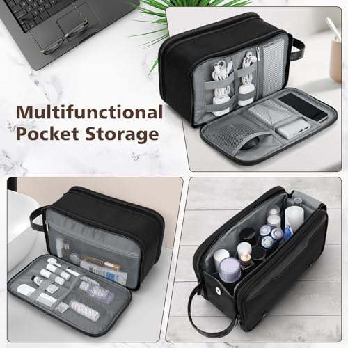 Image of Wedama Toiletry Bag for Men, Large Hanging Travel Toiletry Bag, Extra Electronic Organizer Bag Waterproof Shaving Bag for Toiletries with PU Handle for Travel Business Trips Swim Camping, Black
