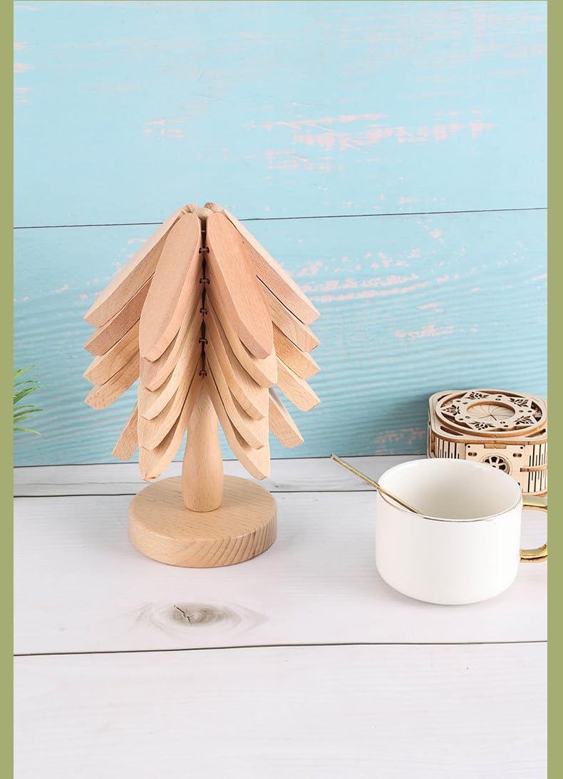 Wooden Tree Trivets Set - 3 Piece Folding Hot Pad Holders For Pots And Pans