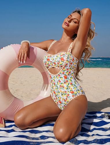 Image of ZAFUL Bikini Sets for Women Color Block Ruched Bandeau Bikini V Neck Tummy Control Swimsuit Romper 2 Piece Bathing Suit