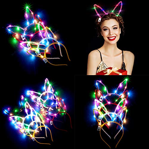 Light Up Rabbit Ears LED Headband, Aniwon 10PCS Bunny Ears Flashing Headbands Cute Hair Hoop for Kids Girls Adult Halloween Christmas Party Decorations Hair Accessories