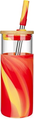 tronco Vaso de vidrio de 20 onzas botella de agua de vidrio popote de silicona funda protectora de bambú taza de té Boba de vidrio sin BPA