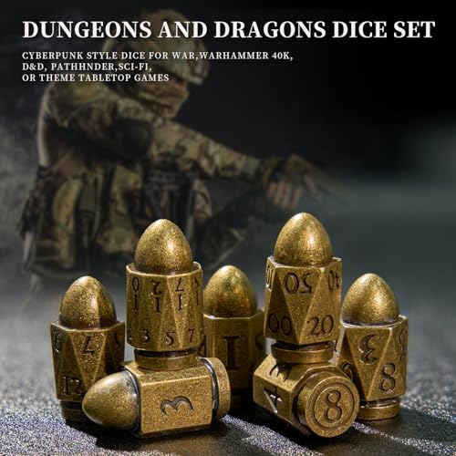 Bullet Dice,HNCCESG DND Dice of Dungeons and Dragons Dice,Metal Dice Set Polyhedral for Crime Theme Role Playing Game (Bronze) - Image 4