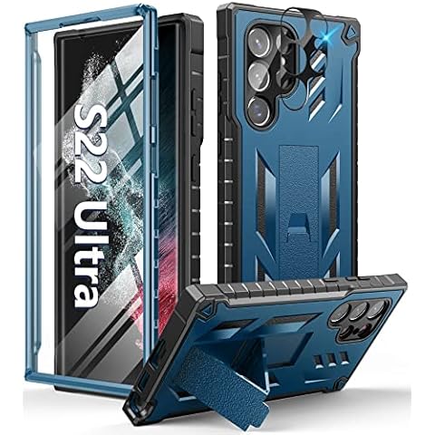 FNTCASE for Samsung Galaxy S22 Ultra Case: Military Grade 360 Drop Phone Cover - Heavy Duty Protective Matte Mobile Cases Rugged Tough Case with Built-in Kickstand for Galaxy S22 Ultra Blue Cover