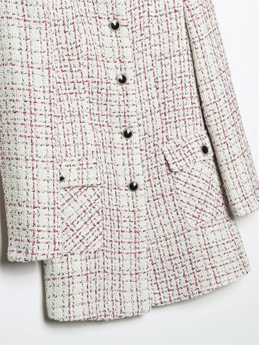 Women'S Textured Blazer Round Neck Long Sleeve Single Breasted Midi Top Jacket3