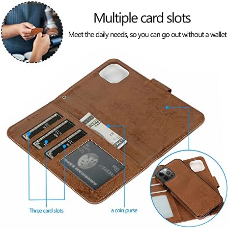 SUMOON Detachable iPhone 11 Case for Women/Men,Magnetic Flip Case Faux Leather Folio Cover with Purse Card Holder Money Pocket Strap iPhone 11 Removable Wallet Shockproof Folding Case Brown