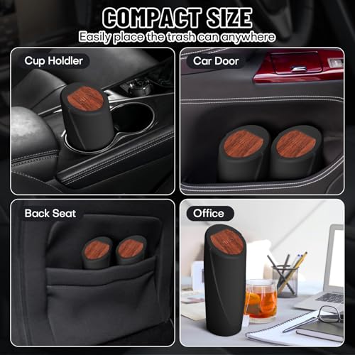 Image of Car Trash Bin with Lid-2 Pack Car Garbage Can Cup Holder-Mini Leakproof Vehicle Garbage Can Bin with 40pcs Trash Bags-Automotive Organizers and Storage for Front Back Seat Accessories(Wood Grain Lid)