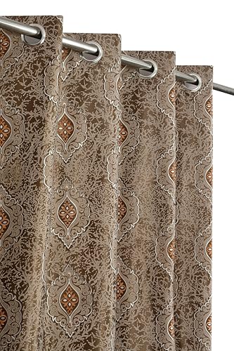 Image of Room Darkening Curtains for Door & Windows, Living Room, Bedroom, Eyelet, Parda, Printed, Pack of 2, Coffee Brown, 4 x 5 Feet