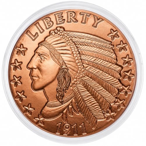 Image of Incuse Indian Design 1 oz Pure .999 Copper Round Bullion Coin in Capsule - COA by Heavenly Metals
