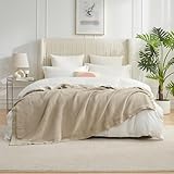 Picture of Amélie Home Reversible Waffle Weave Throw Blanket, Chenille Knit with Warm Sherpa, Soft Cozy Blanket for Bed, 60"x80", Beige