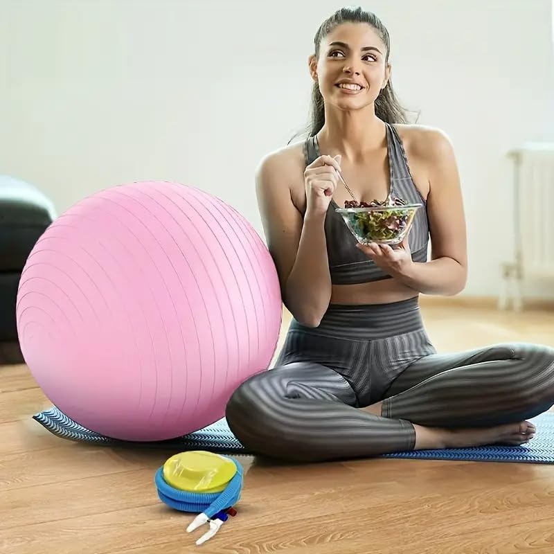 Xfinity Fitness 65CM Anti-Burst Gym Ball with Foot Pump – Exercise Ball for Yoga, Pilates, Balance & Stability Training, Birthing, and Physiotherapy (Pink, 65 CM)-image-40
