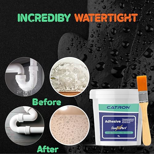 Image of Catron Transparent Waterproof Glue for Leakage, Epoxy Resin floor paint, Crack Seal Waterproofing Agent for Roof, Walls, Tiles Solution, Indoor and Outdoor Sealxpert Adhesive Sealant (1 Kg /Litre)