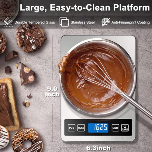 Image of Fuzion Food Scale, 22lb /0.1oz Digital Kitchen Scale - 7 Units, Tare & PCS | Rechargeable Power, Tempered Glass & Stainless Steel - Digital Food Scale Grams and Ounces for Baking, Cooking, Weight Loss