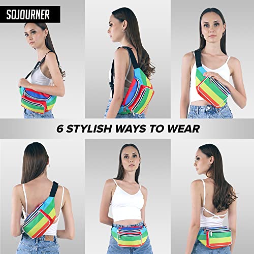 Image of Fanny Pack Belt bag - Crossbody Waist Bag for Men or Women - Hands-Free, Waterproof Large Bumbag for Hiking, Running, and Travel, Rainbow (multi-color) v2, One Size