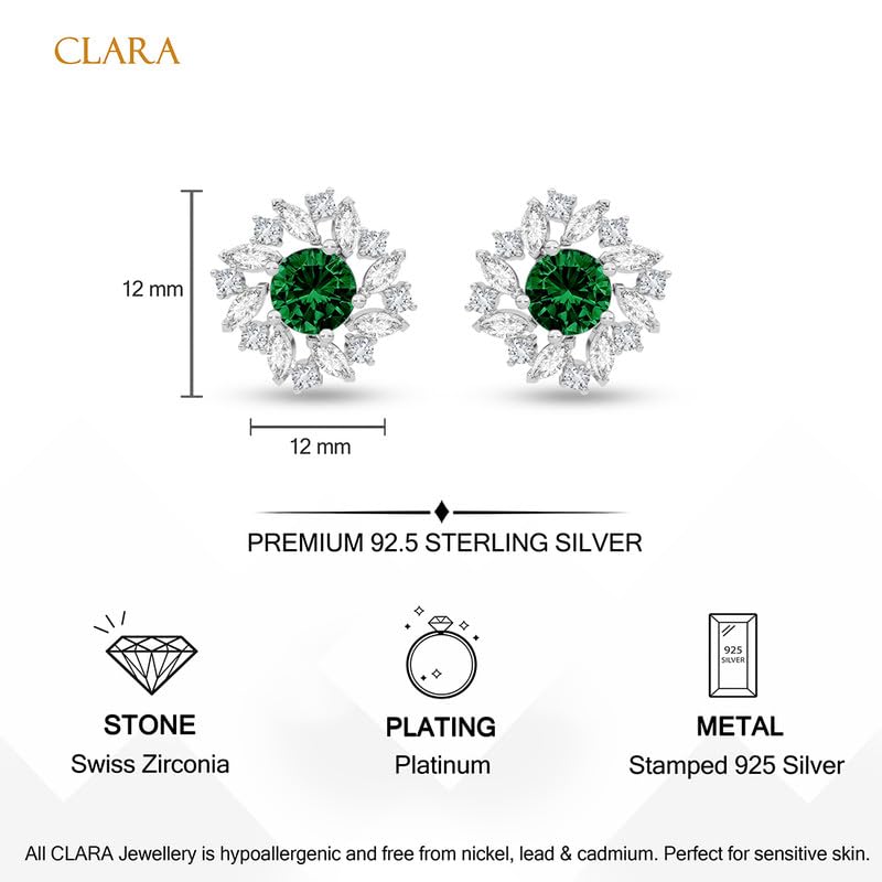 Image of CLARA 925 Sterling Silver Stud Earrings | Platinum Plated | Daily Wear |Gift for Women and Girls