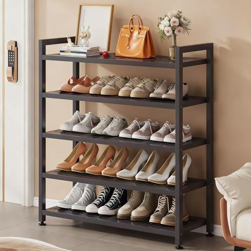 Vinnatsuシューズラック スリム 組み立て式 大容量 4/5段 靴箱 下駄箱 スリムシューズラック 70cm幅 玄関収納 おしゃれ 靴入れ 靴棚 収納家具 靴収納 通気性 組み立て簡単 幅約70×奥行25×高さ70/90cm (5段)