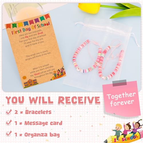 Image of EOBOH First Day of School Bracelet Mommy and Me, Prek Matching Wish Bracelets Set, Adjustable Bracelet for Boys Girls Gifts Stuff Bulk