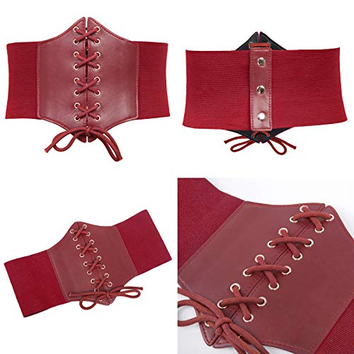 GRACE KARIN Women's Retro Belts Metal Snap Belt (M, Black+Red)3