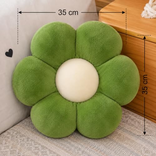 Image of AVSHUB Sunflower Motif 6 Petal Cute Preppy Decorative Throw Pillow|Floor Cushion with Fibre Filling for Aesthetic Decoration (T-Green, 50CM)