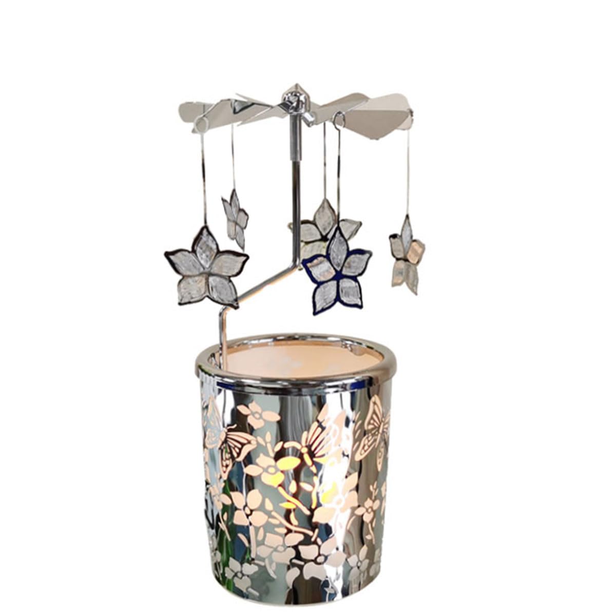 Qtnuerm Metal Rotary Candle Holder Spinning Windmill Tea Light Carousel Decor for Home & Gifts (Silver Bauhinia Flower)