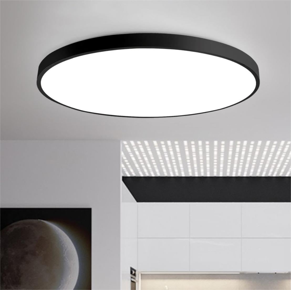 JDONG LED Deckenleuchte dimmbar mit Fernbedienung 54W Schwarz Round Deckenlampe Metall Modern Design Lamp für Schlafzimmer Wohnzimmer Esszimmer Arbeitszimmer Balkon Büro 50 * 4CM