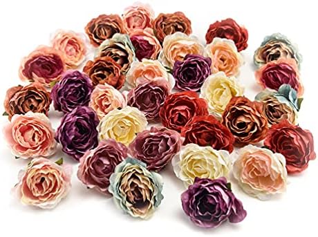 Fake flowers outdoor Artificial flowers Silk flowers Daisy rose Flower Heads plastic Mini Silk Artificial Flowers for DIY Wedding Home Decoration Christmas Wreath Scrapbooking 30Pcs 4cm (Multicolor)